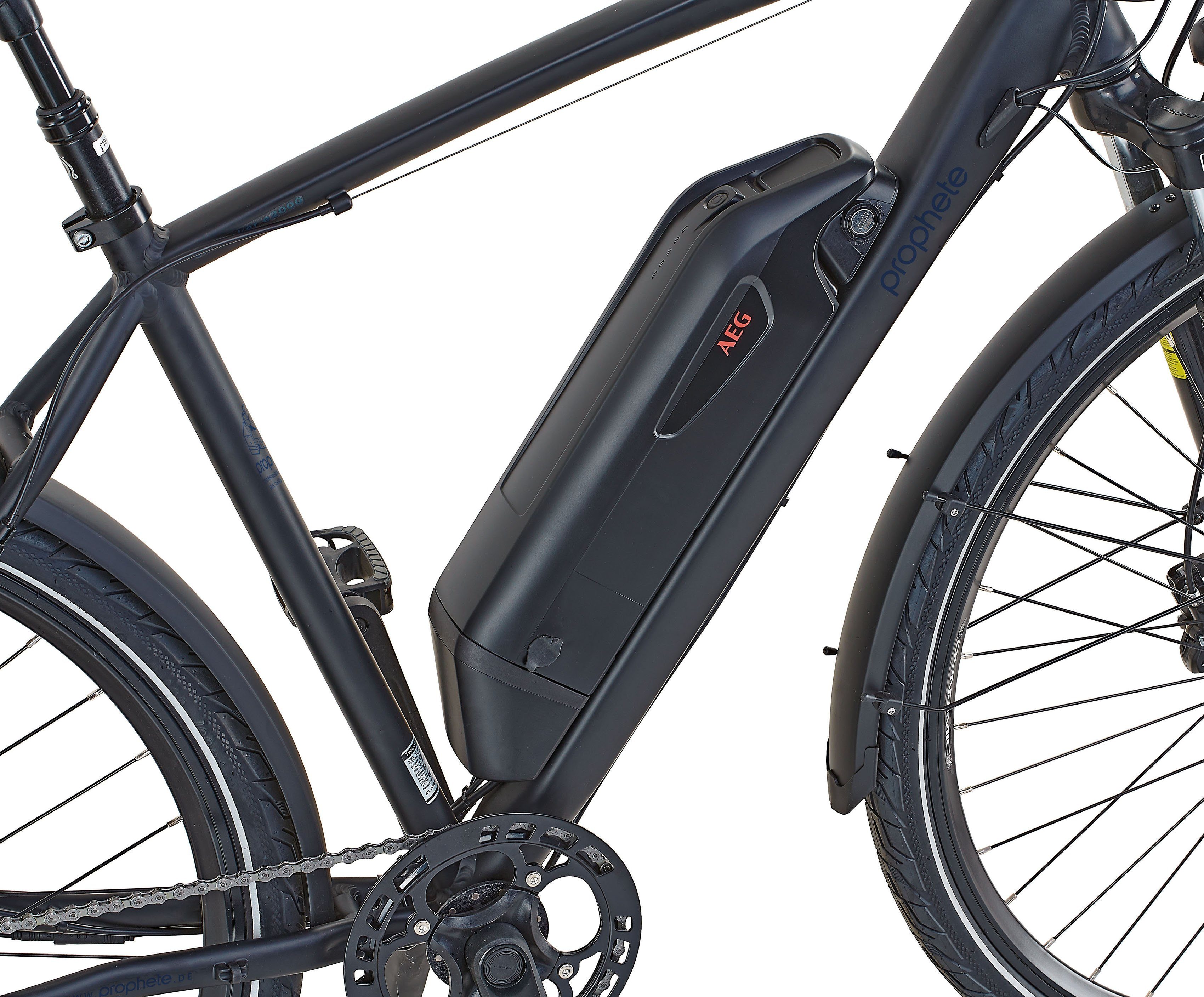 Prophete E-Bike Prophete Entdecker e2000 Herren, 10 Gang Shimano Deore RD-T6000 Schaltwerk, Kettenschaltung, Heckmotor, 614 Wh Akku, (mit Gepäckträgertasche, mit Lenkertasche)