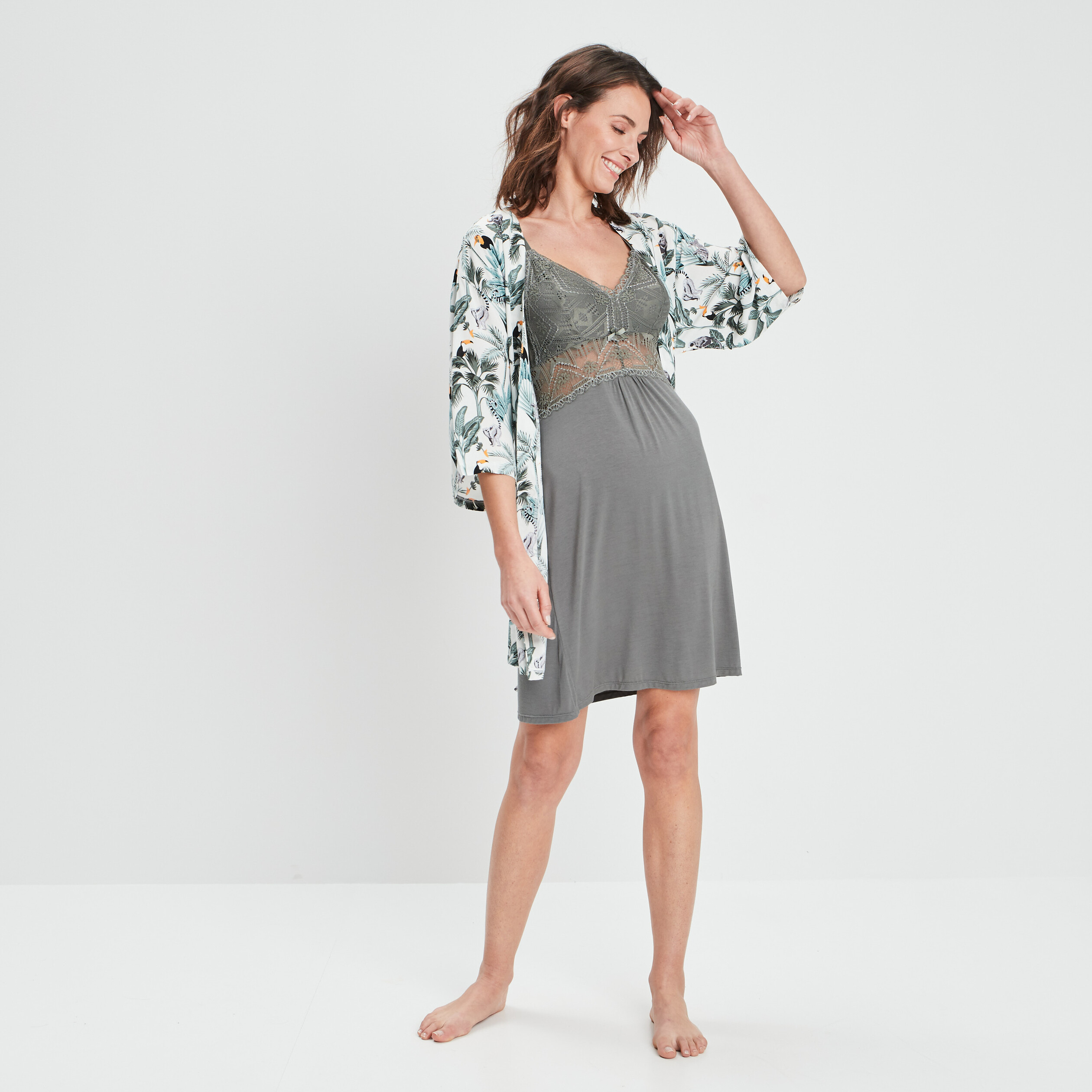 Combinette avec dentelle vert olive femme | La Halle
