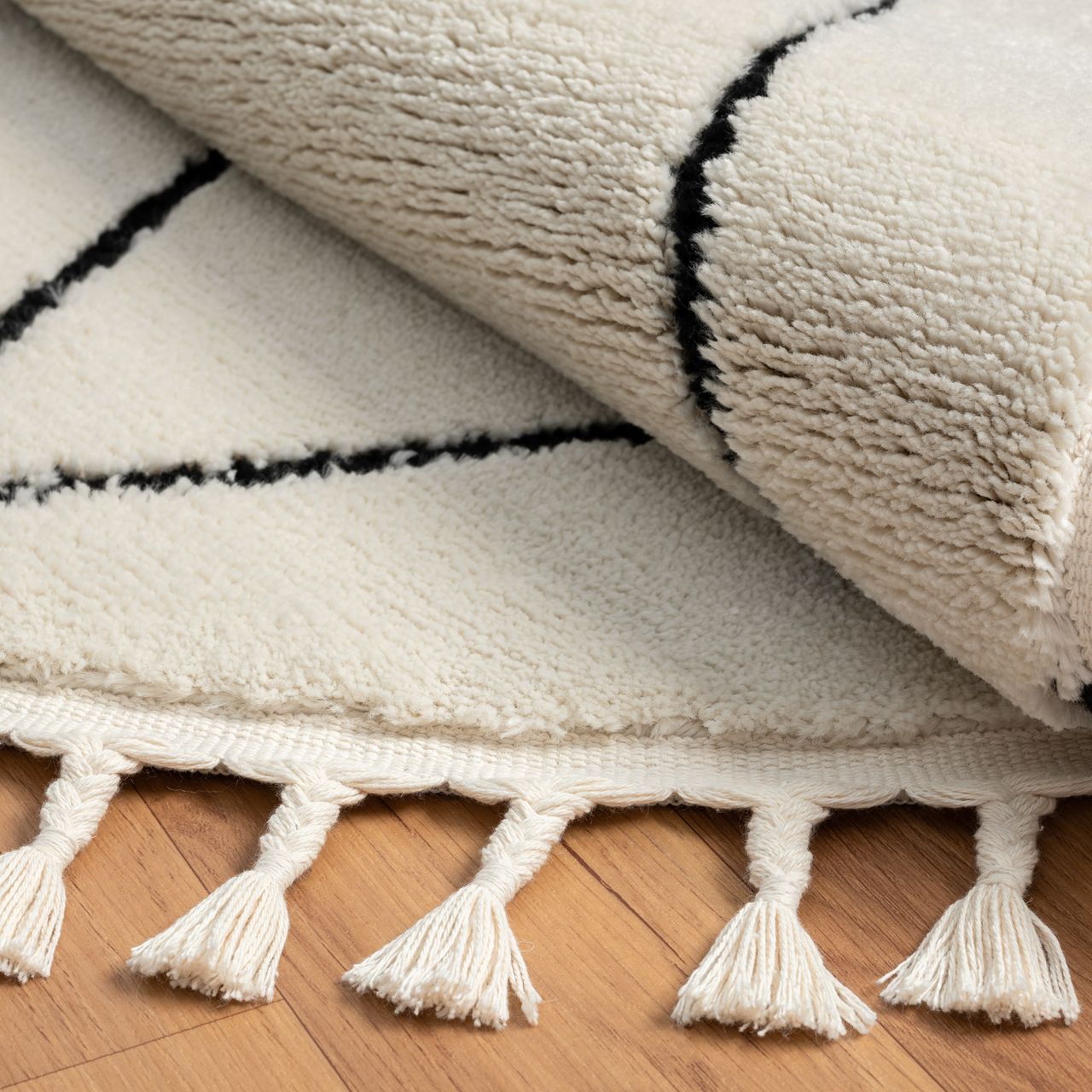 MyFlair Teppich Moroccan Calm, 140 cm x 140 cm, Farbe weiß, rund, Florhöhe 19mm