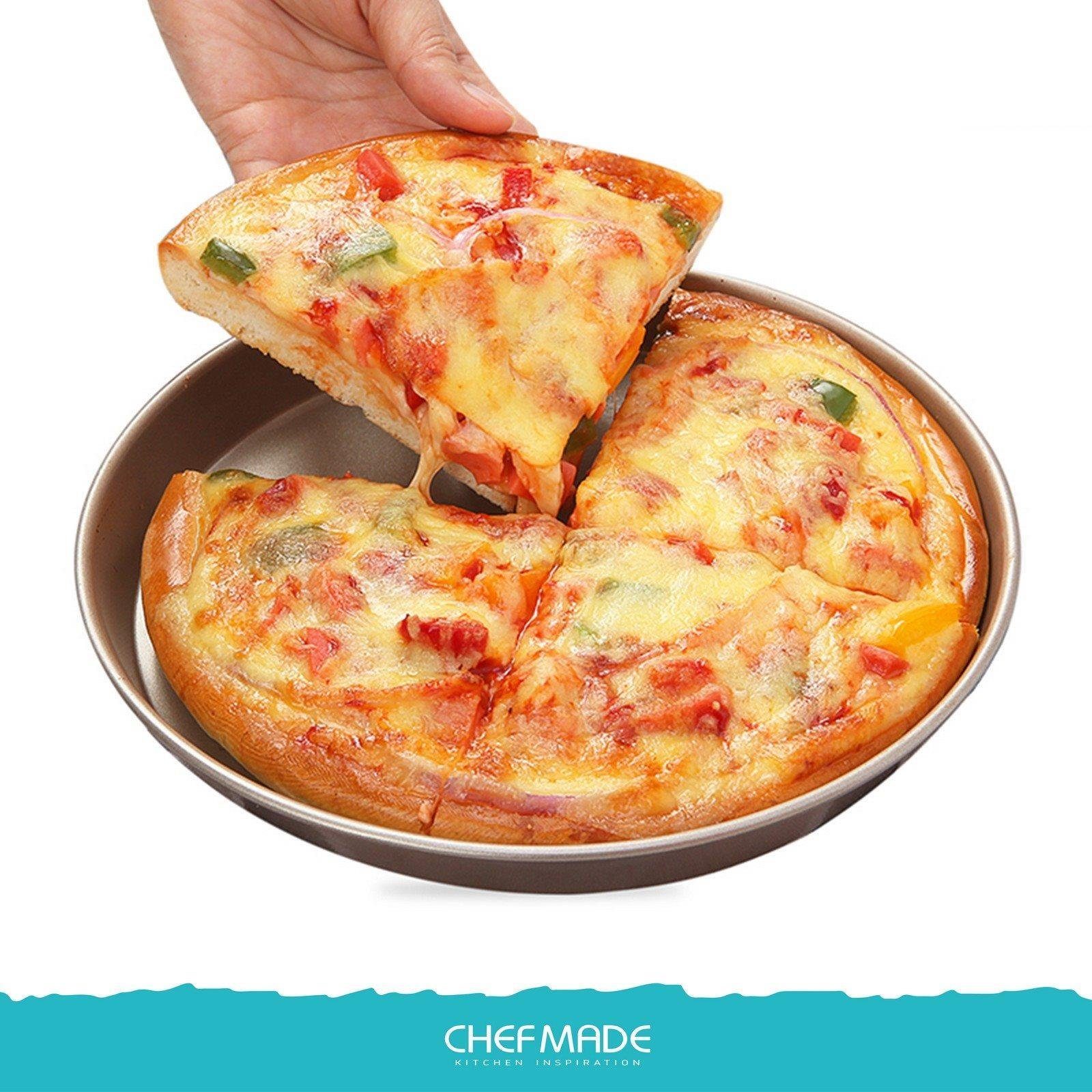 Chefmade Pizzablech Backblech, Karbonstahl, (CHEFMADE, 18cm Pizzablech rund, 194x25mm, Champagnergold, antihaft- & silikonbeschichtet, Pizzaform, Kuchenblech, Tarteform, Quicheform, Ofenblech, Karbonstahl, 1-St., Premium), Pizzablech - Pizzablech Run