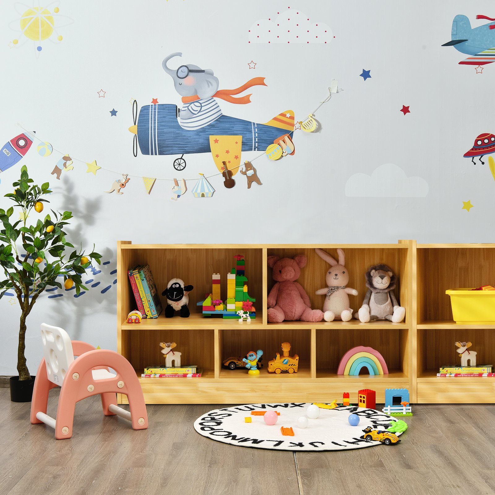 COSTWAY Bücherregal, Spielzeugschrank, 2 große Fächer & 3 kleine Fächer