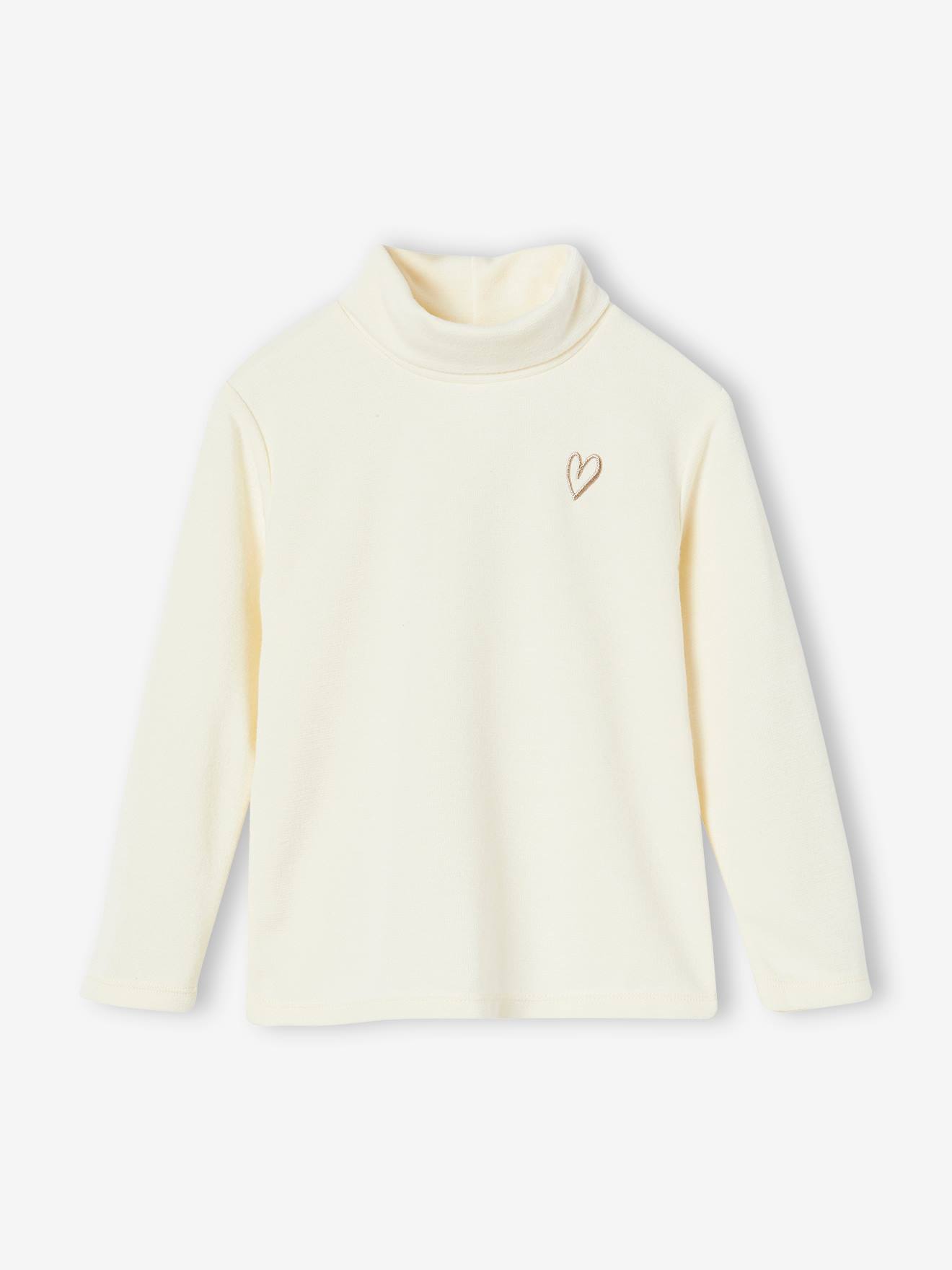 T-shirt col roulé maille fantaisie fille écru