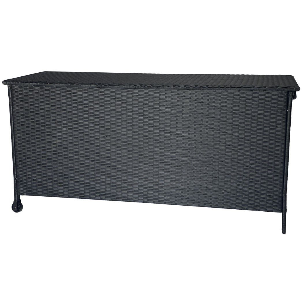KMH Truhe Polyrattan Kissentruhe mit Rollen schwarz