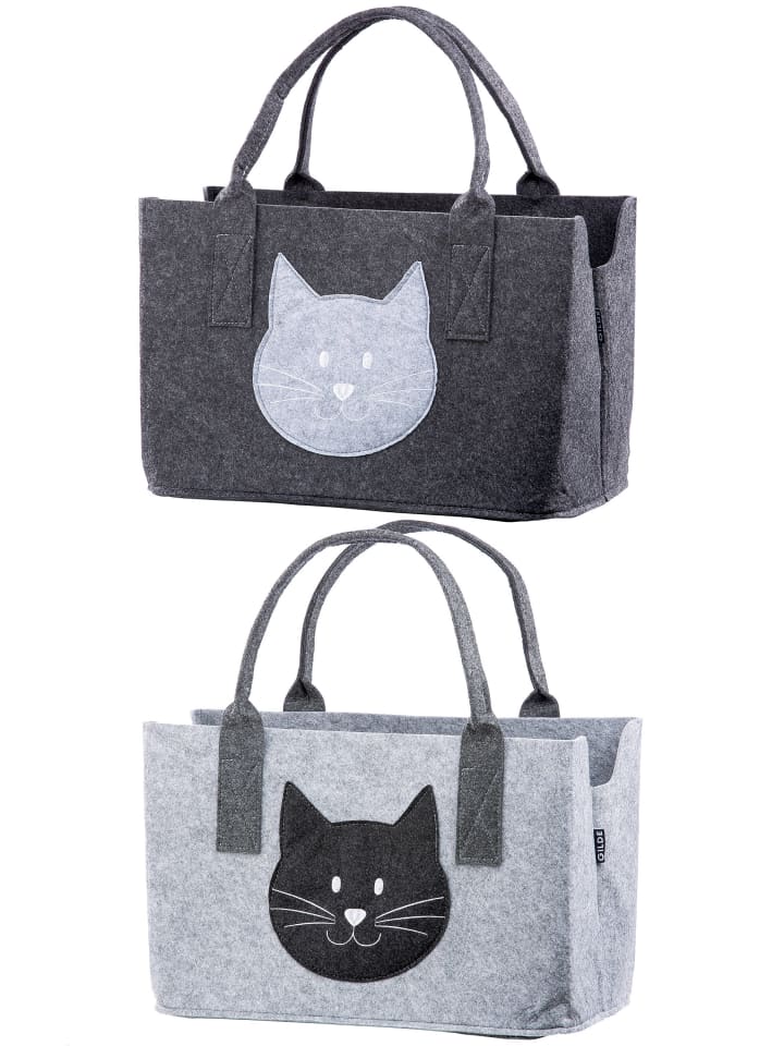 GMD Living 2er Set Filztasche Katzenmotiv in Hellgrau & Dunkelgrau günstig kaufen onesize