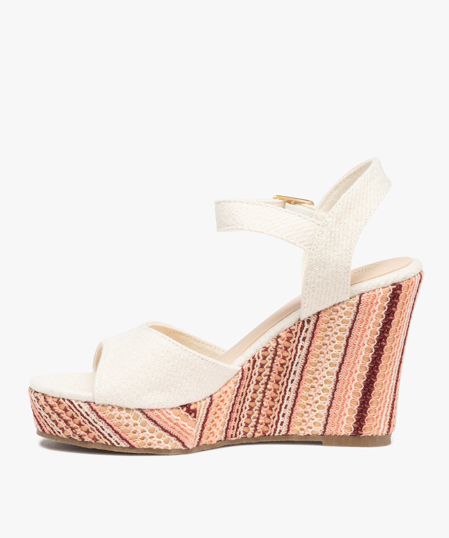 Sandales femme compensées dessus et semelle en toile beige | GEMO