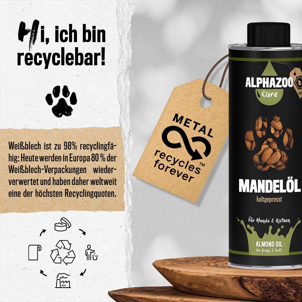 ALPHAZOO Ergänzungsfutter & Aufzucht ALPHAZOO Premium Mandelöl für Hunde und Katzen