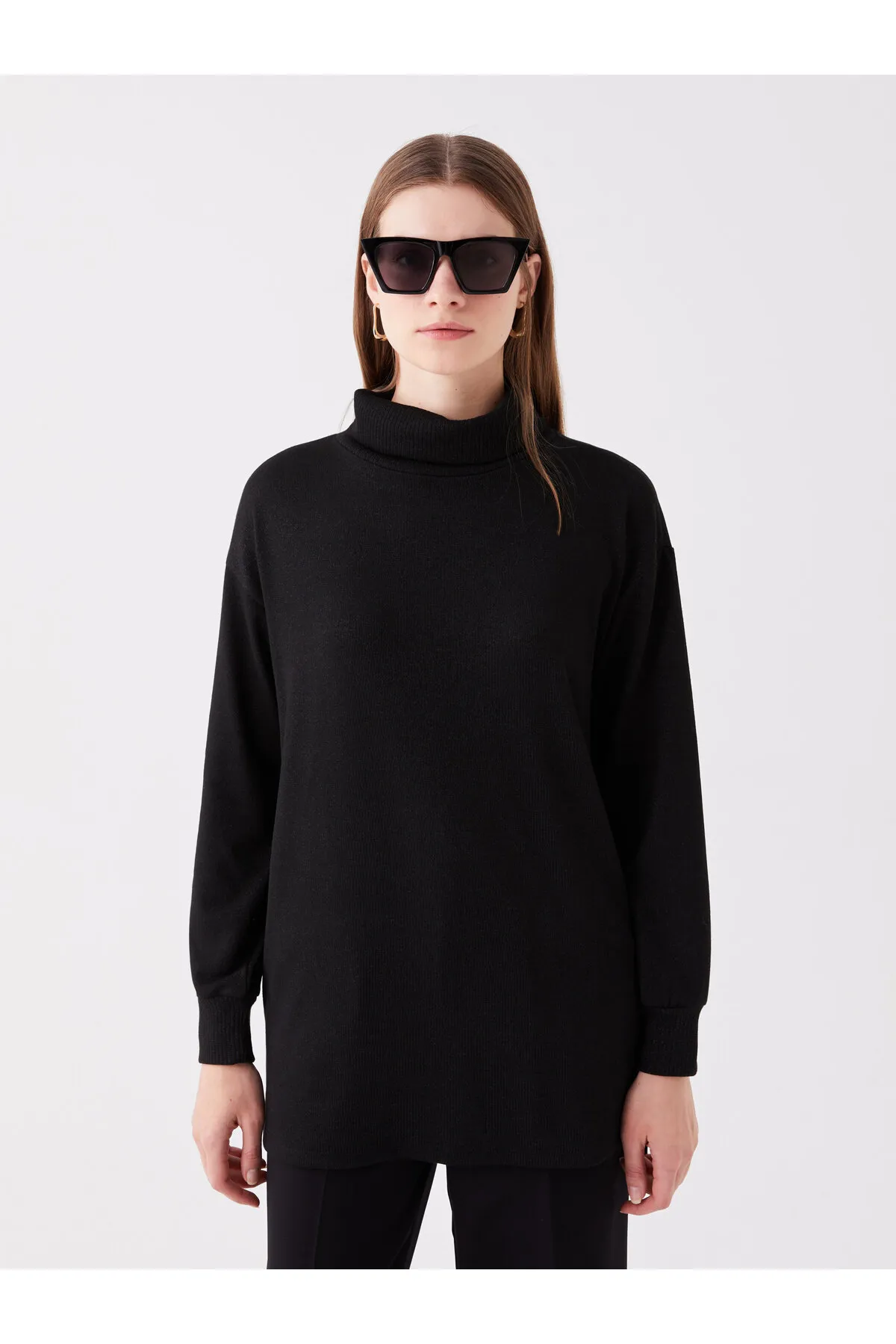 LC Waikiki  Rollkragenpullover, einfarbig, langärmlig, übergroße Damen-Tunika