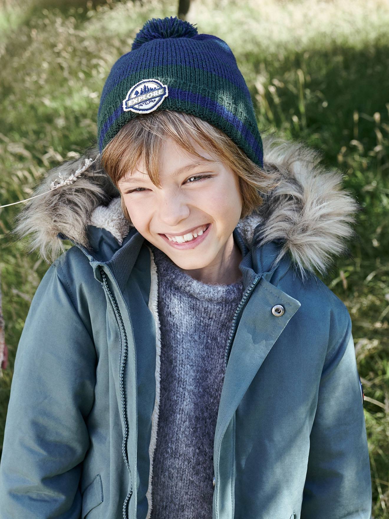 Vertbaudet Jungen Jacke mit Kapuze, Wattierung Recycling-Polyester - graugrün