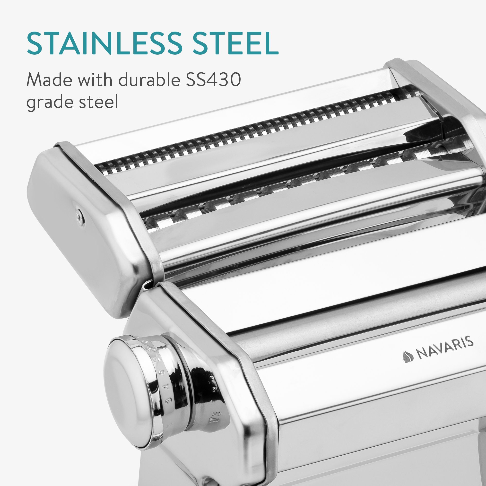 Navaris Nudelmaschine Nudelmaschine Pasta Maschine mit Holzgriff - Pasta Maker für Spaghetti