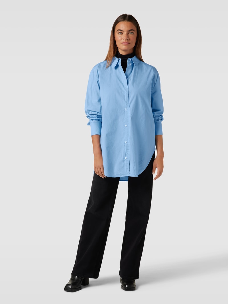 Longbluse mit Hemdblusenkragen in himmelblau