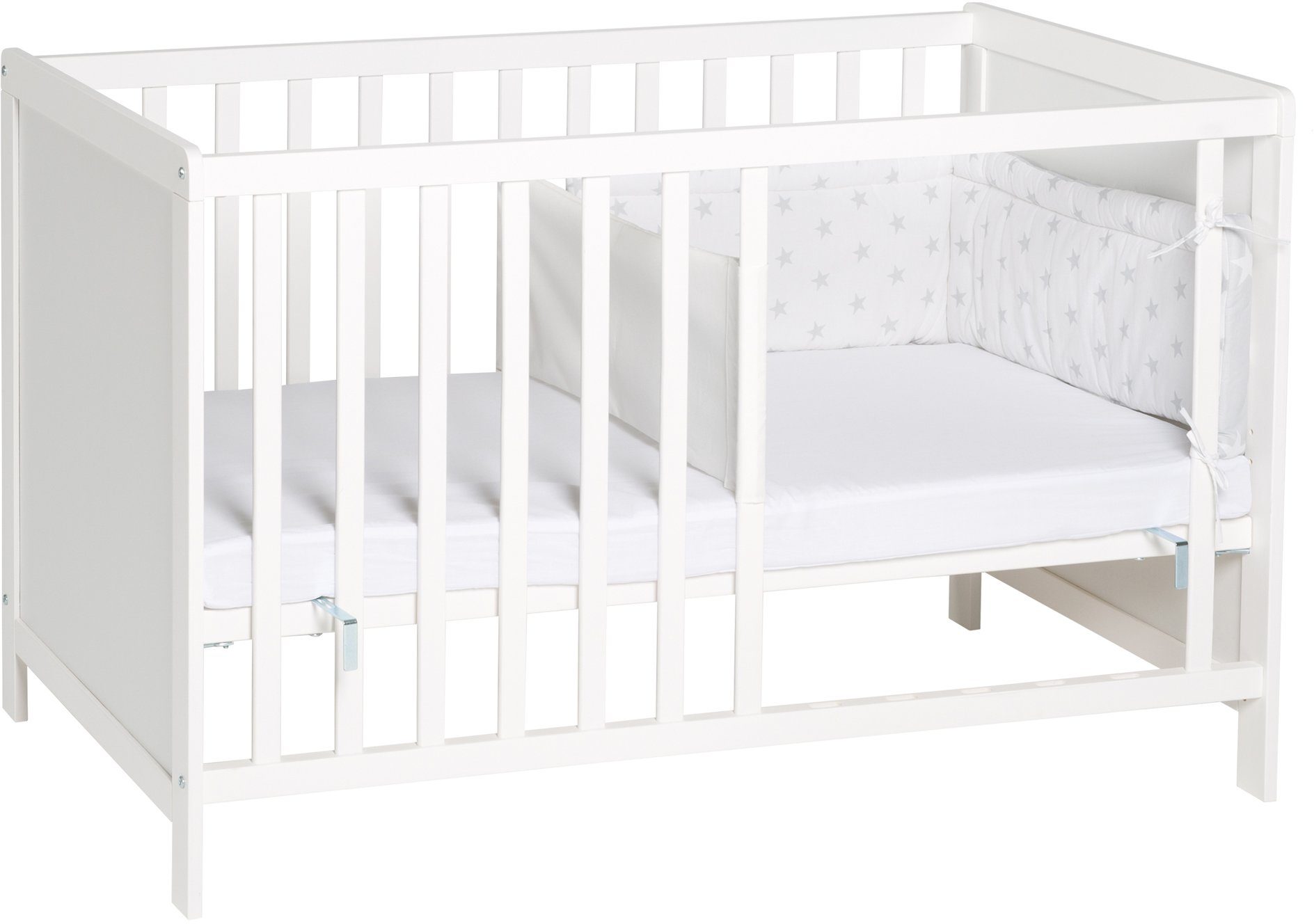 roba® Babybett Multifunktionsbett mit Beistellfunktion, 7-tlg., Lattenrost, Matratze, Nestchen, Bettverkleinerer, Himmel, Himmelstange