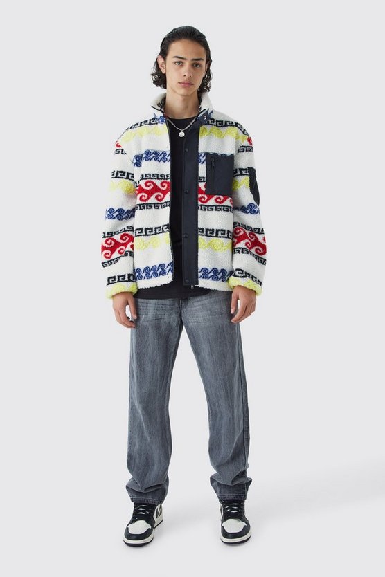 Jacke aus Borg & Nylon mit Trichterkragen