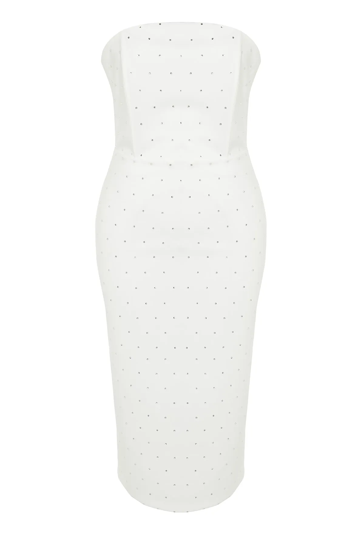 Trendyol Collection  Ecrufarbenes, körperbetontes, gefüttertes, gewebtes, glänzendes, juwelenbesetztes Abendkleid Gece Elbisesi TPRSS23EL00476