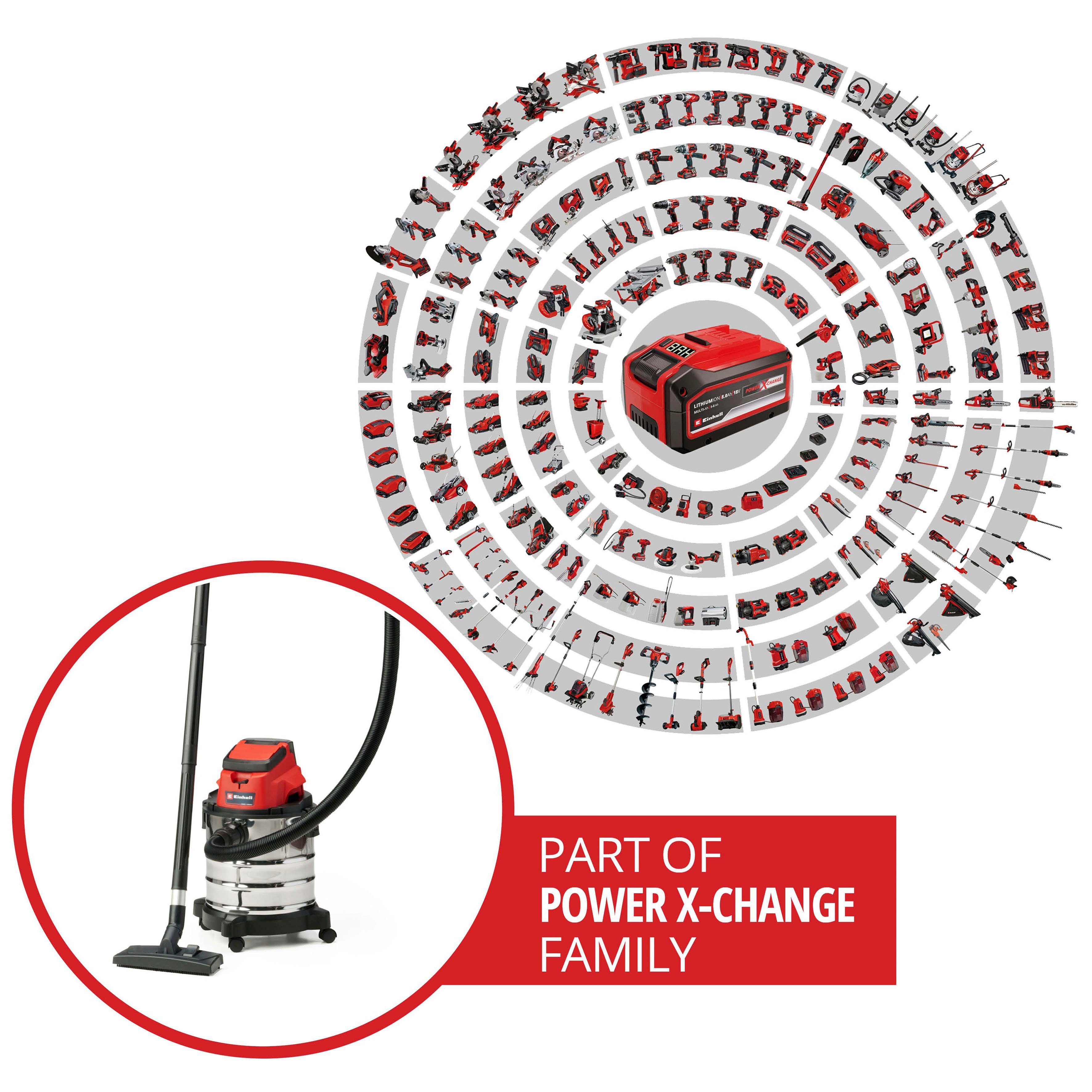 Einhell Nass-Trocken-Akkusauger TC-VC 18/20 Li S - Solo, 900 W, mit Beutel, Power X-Change, ohne Akku und Ladegerät