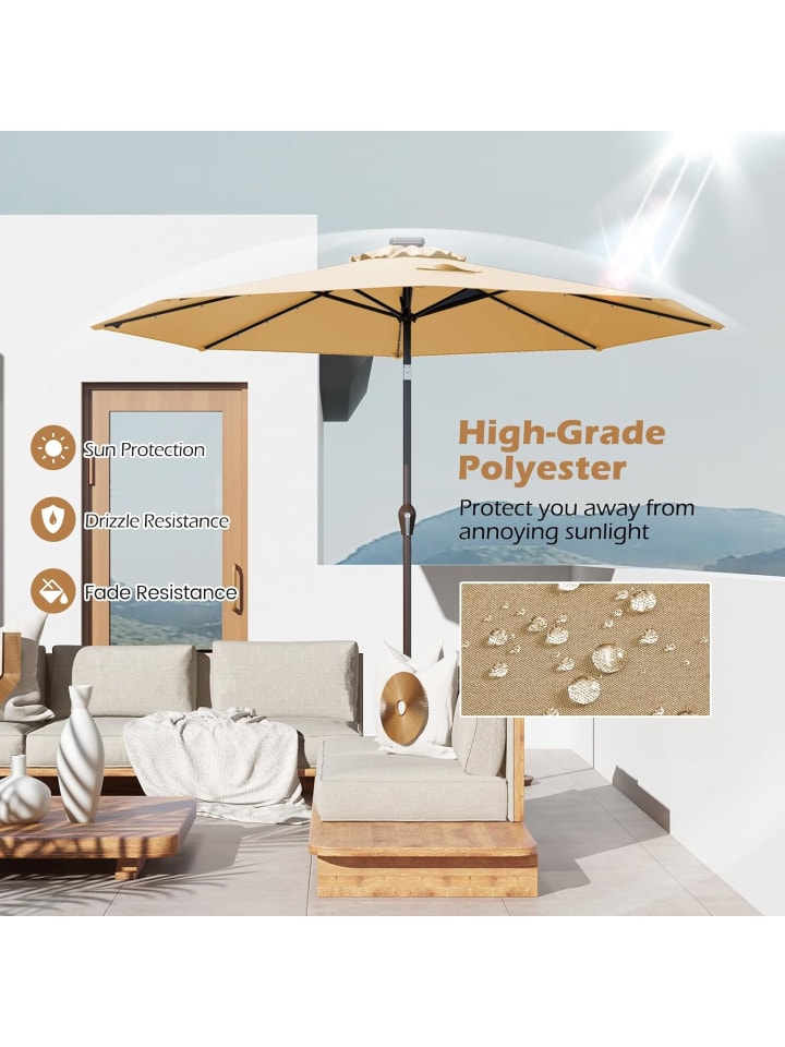 COSTWAY Sonnenschirm 300 cm mit LED-Solar-Beleuchtung in Beige günstig kaufen onesize