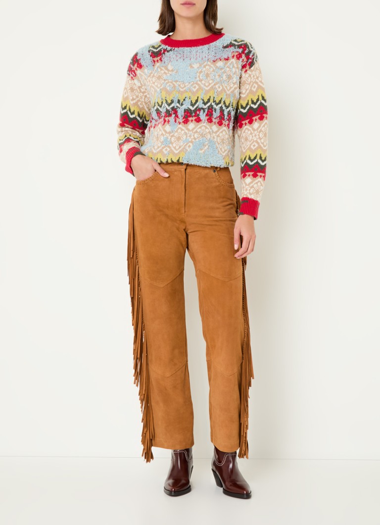 Pantaloni din piele de capră cu talie înaltă și croială dreaptă, model Ovada de la MaxMara.
