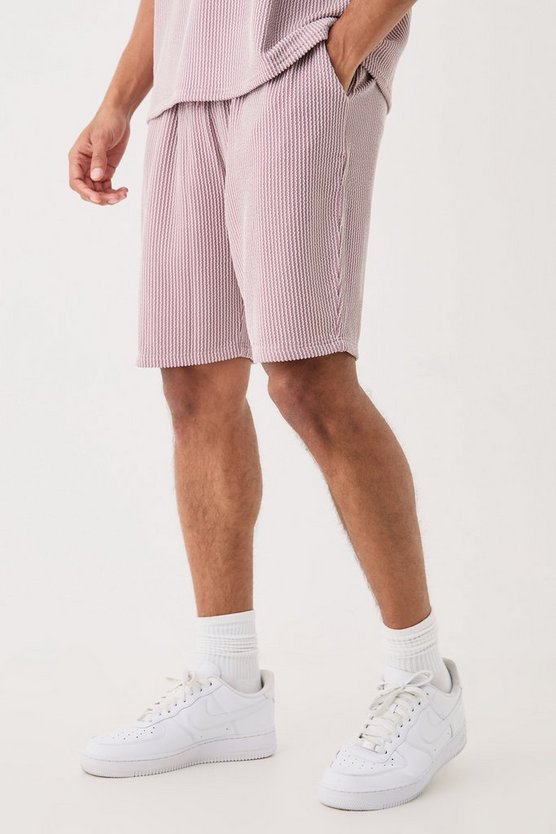 Lockere mittellange strukturierte Shorts mit Streifen