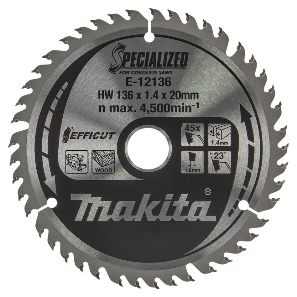 Acessórios Makita E-12136 Lâmina de serra para madeira 136x20x1,5 45T