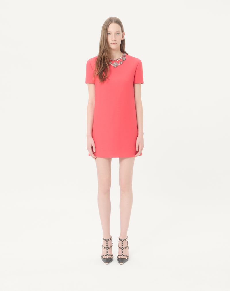 Vestido curto de crepe bordado de alta costura