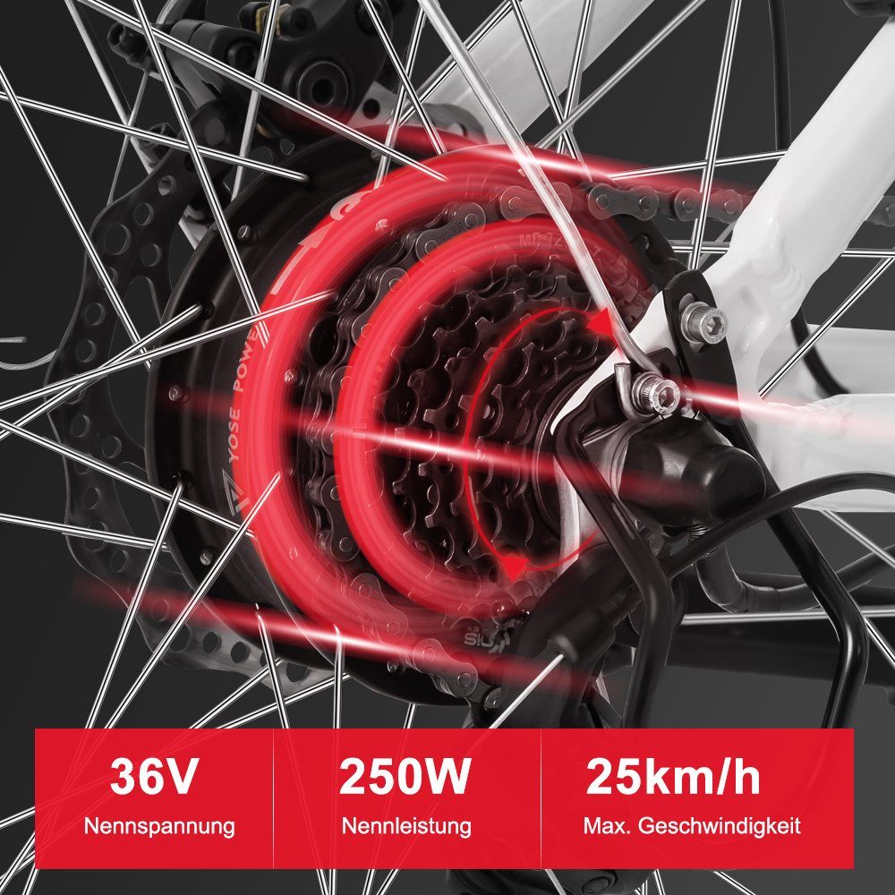 YOSE POWER E-Bike 27,5 Zoll City Bike Elektrofahrrad mit 36V 13Ah 480Wh, 7 Gang SHIMANO, Kettenschaltung, Heckmotor, 480,00 Wh Akku