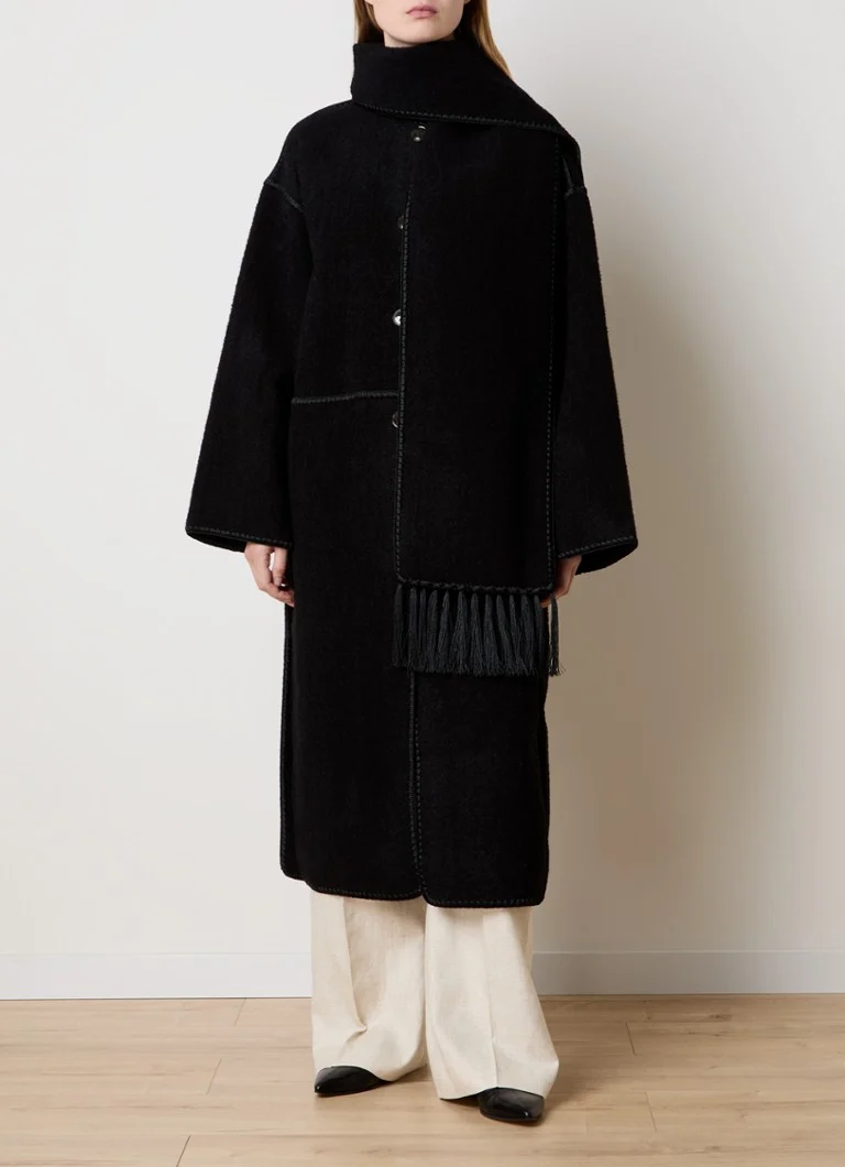TOTEME Coat in wool blend with shawl collar and fringes