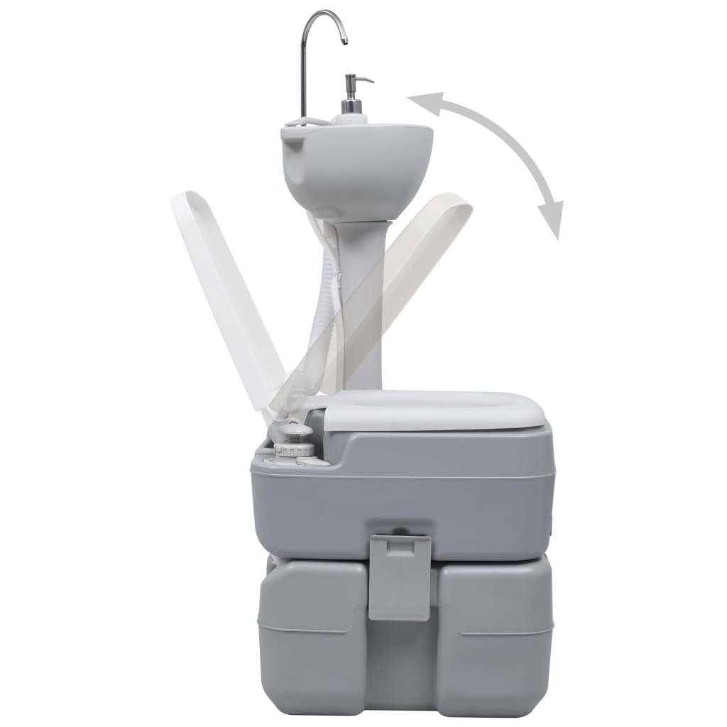 vidaXL Campingtoilette Campingtoilette und Handwaschbecken Set Tragbar Grau