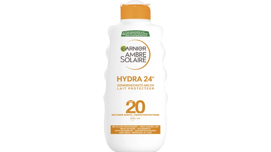 Garnier Ambre Solaire Milch LSF20- UV-Schutz - spendet Feuchtigkeit und schützt vor Sonnenbrand und Hautalterung 200 ml