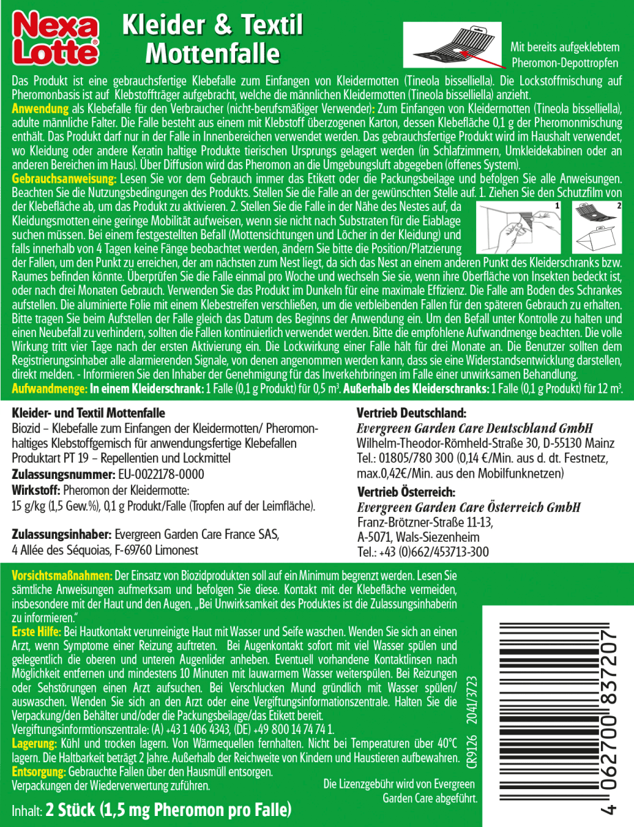Kleider & Textilmottenfalle, 2 St