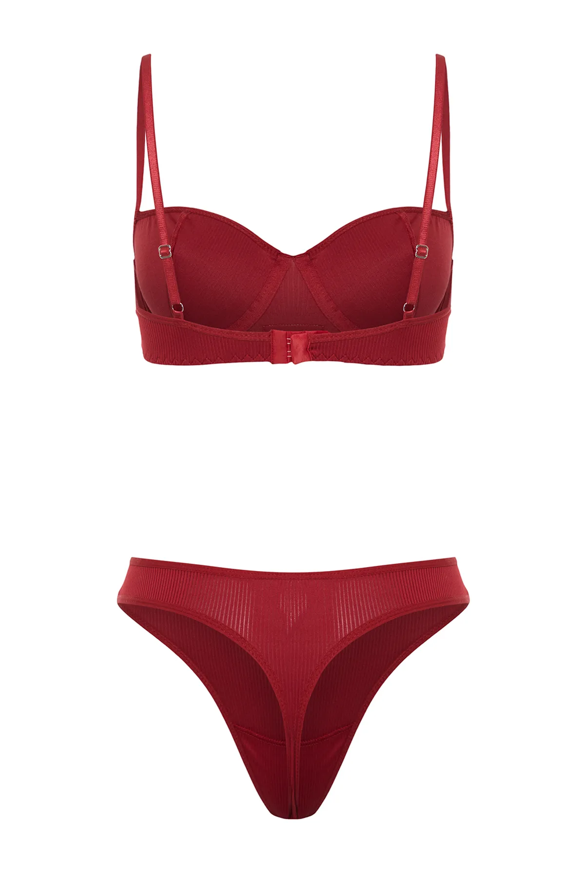 Trendyol Collection  Burgunderrotes Dessous-Set aus Strick mit Kordel und Etikett, ohne Kappe THMSS24CC00029