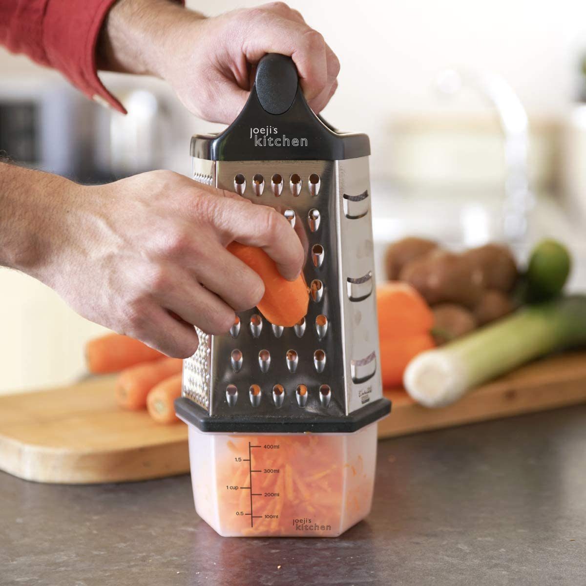 JOEJI’S KITCHEN Gemüsehobel Käsereibe 6seitige Reibe mit Behälter Handreibe Zerkleinerer Edelstahl, Edelstahl, Edelstahl