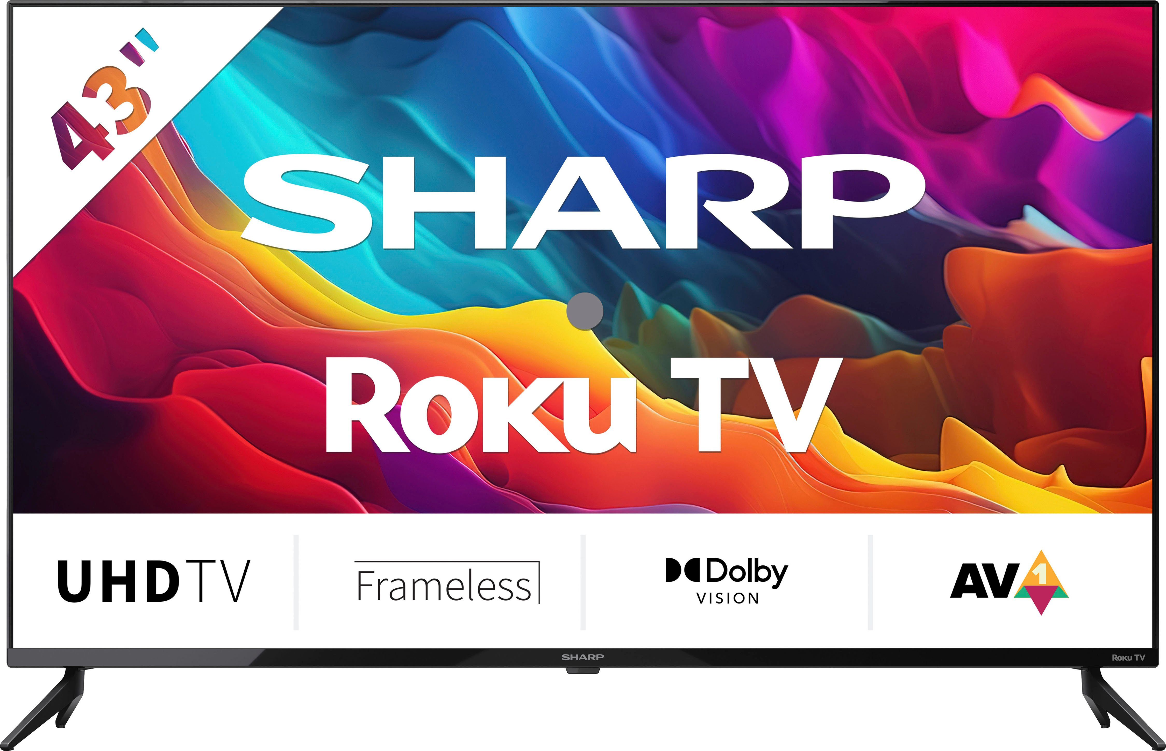 Sharp 43FJ2E LED-Fernseher (108 cm/43 Zoll, 4K Ultra HD, Smart-TV, Roku TV nur in Deutschland verfügbar, Rahmenlos, HDR10, Dolby Digital)