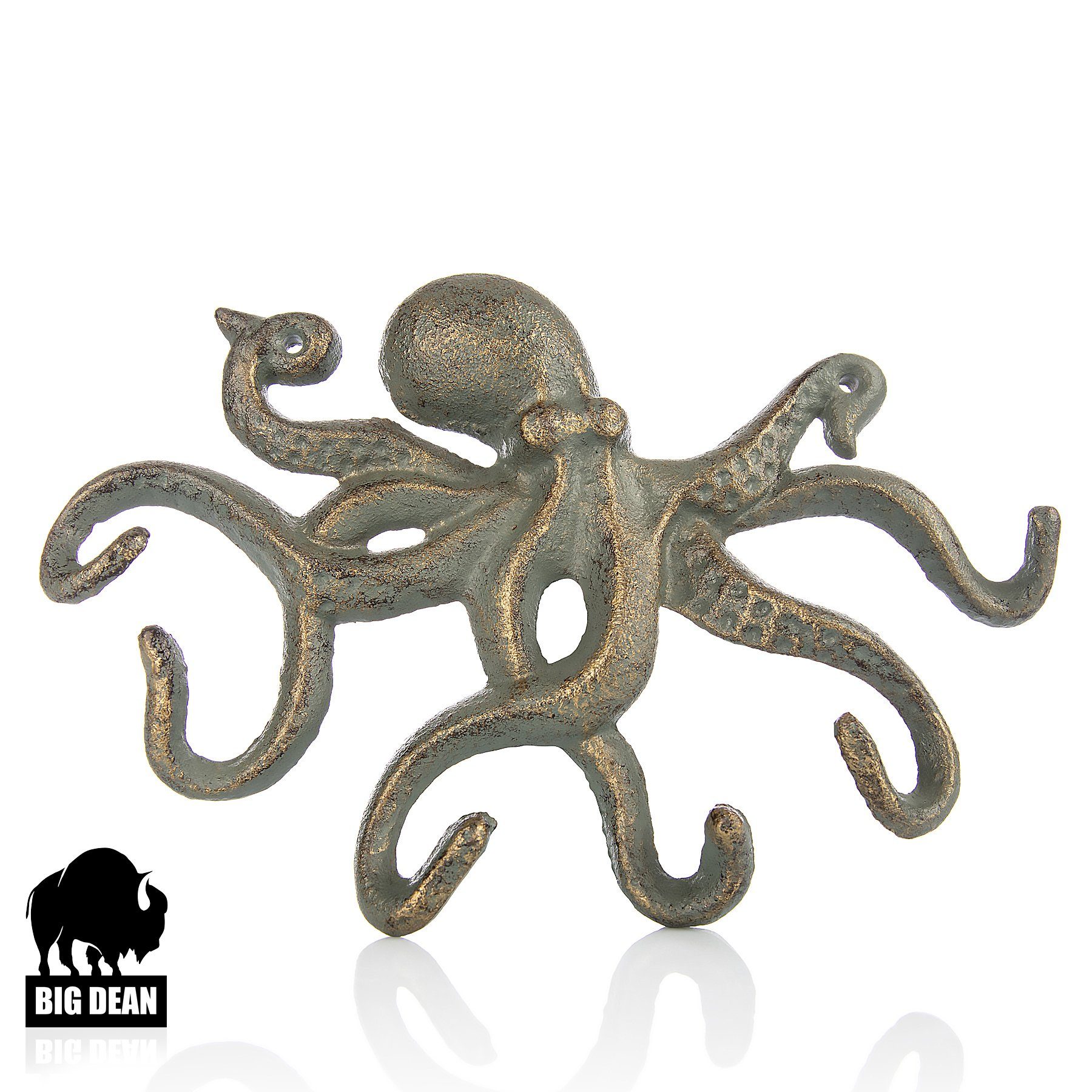 BigDean Schlüsselbrett Oktopus Design Schlüsselhaken Krake Altgol