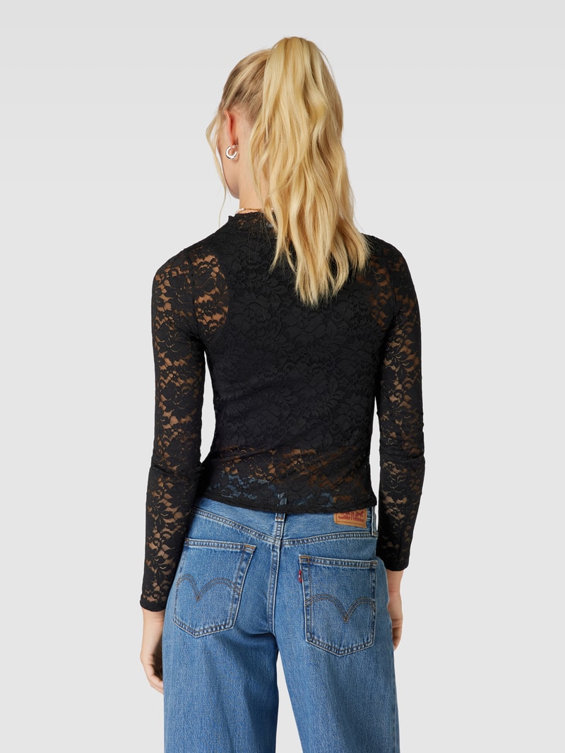 Longsleeve mit Spitzenbesatz Modell 'Lace' in schwarz