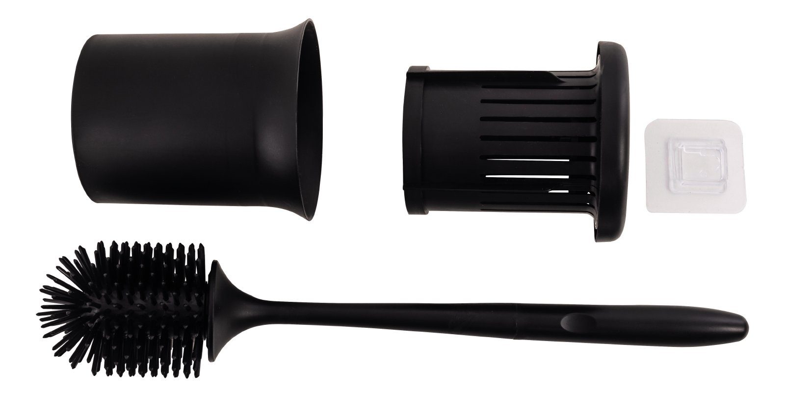 aquaSu WC-Reinigungsbürste Limited, WCs, (Bürstengarnitur, 2-tlg., mit Silikonborsten und Behälter), hygienisch, Wandmontage zum Kleben, ergonomisch, schwarz, 870733
