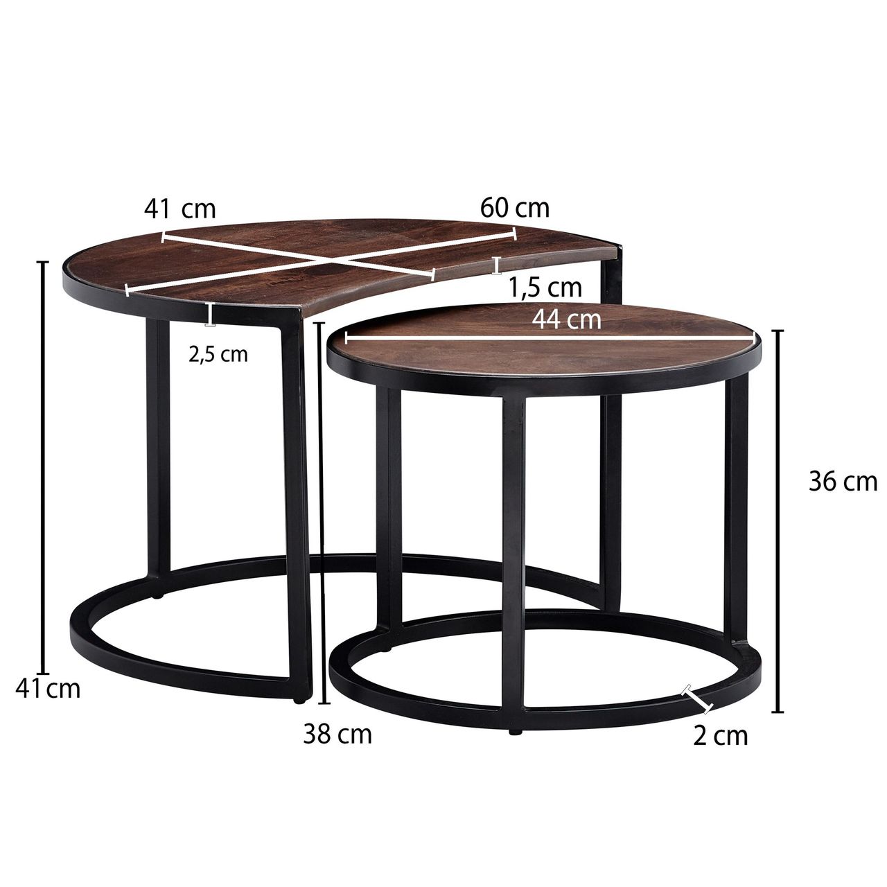 Wohnling Couchtisch 2er Set Mango Massivholz