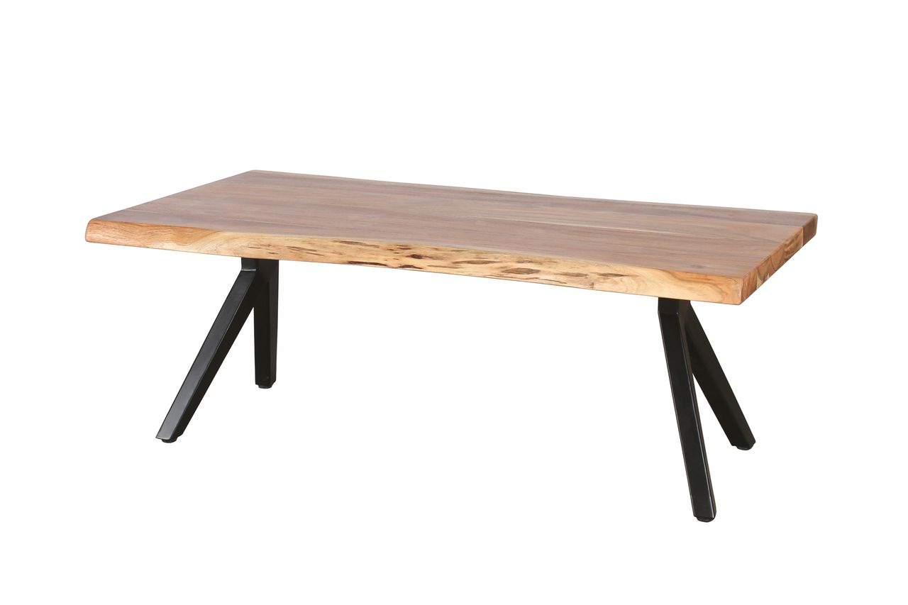 byLiving CHETA Couchtisch, Breite 115 cm, Akazie natur lackiert, Metall schwarz pulverbeschichtet