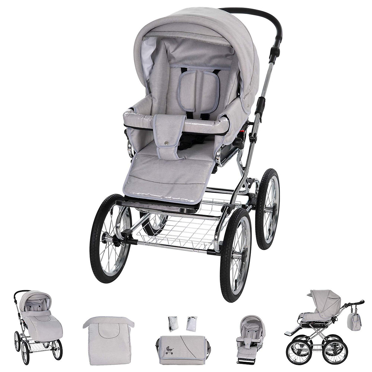 München | 3 in 1 Kombi Kinderwagen Komplettset | Nostalgie Kinderwagen Kombikinderwagen