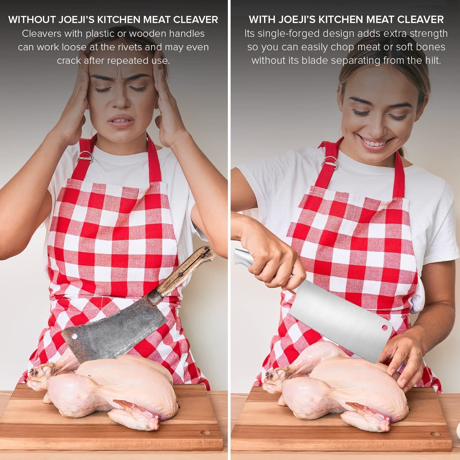 JOEJI’S KITCHEN Steakkochmesser Hochwertiges chinesisches Kochmesser Edelstahl, Chinesisches Küchenmesser, Shi Ba Zi Zuo Küchenbeil / Kochbeil, Messer im asiatischen Stil, Hackmesser Damast