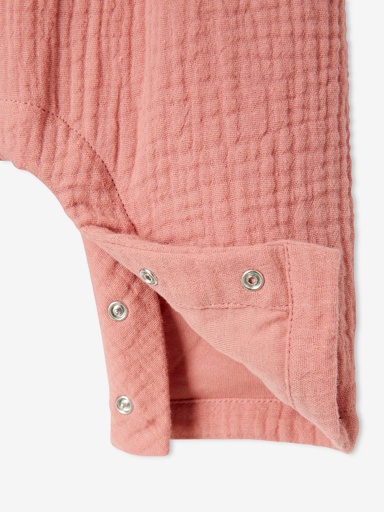 Combinaison en gaze de coton doublé bébé bois de rose
