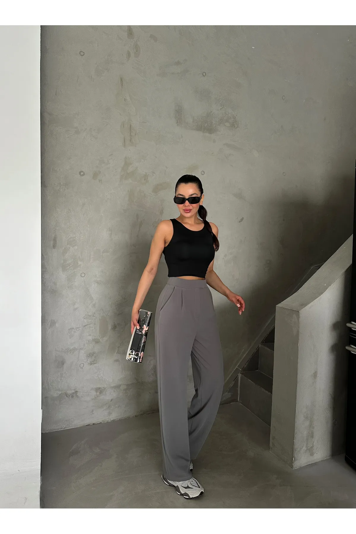 Laluvia  Parla Damen-Palazzohose aus Lycra mit Klettverschluss, Grau