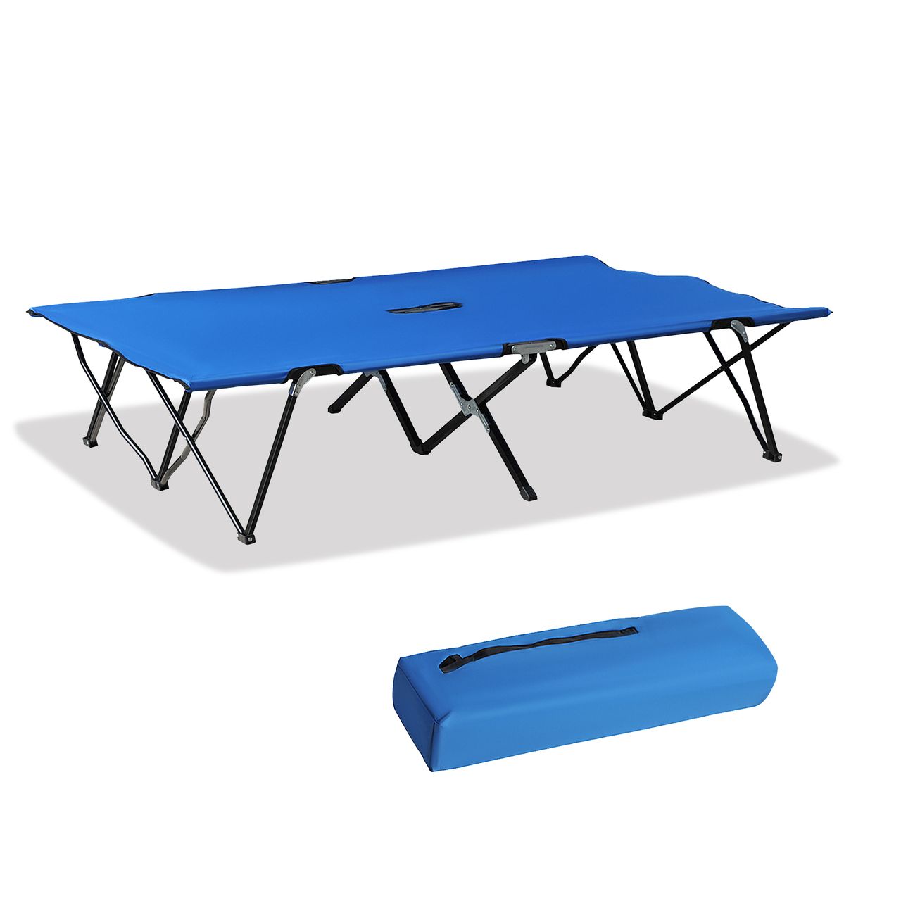Outsunny Campingbett Klappbar für 2 Personen Feldbett Klappbett mit Tragetasche bis 136 kg belastbar Stahl Oxford Blau Schwarz 193 x 125 x 40 cm