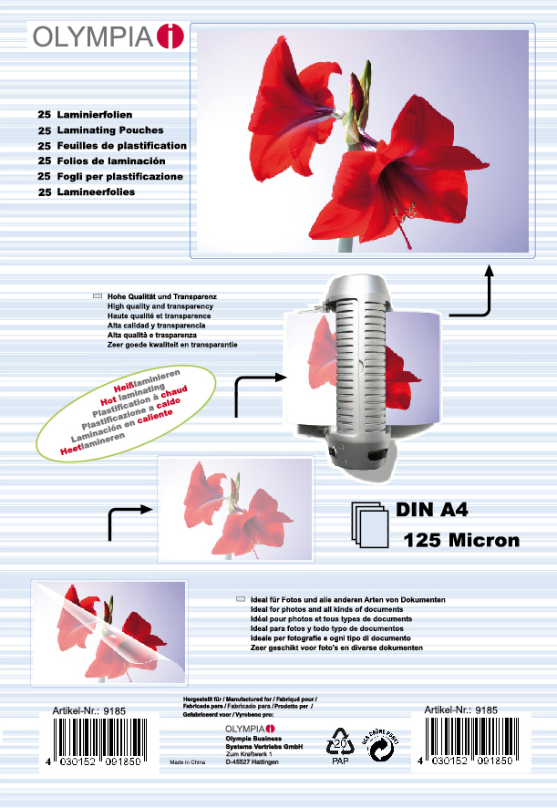 Olympia Laminierfolien DIN A4 125µ, 25er