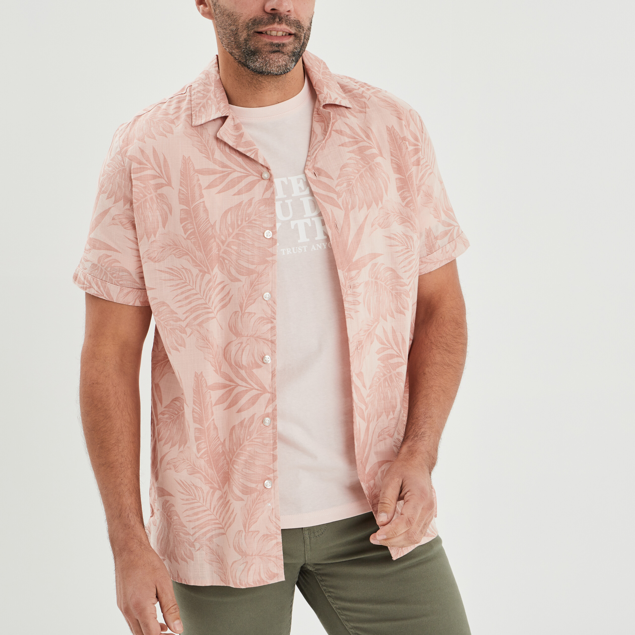 Chemise en coton manches courtes rose clair homme | La Halle