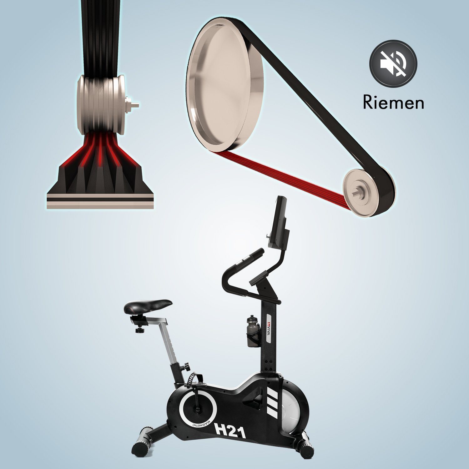 AsVIVA Ergometer Heimtrainer & Ergometer AsVIVA H21 Pro Wi-Fi (mit Trinkflasche), Touchscreen Computer, Tablethalterung, Kinomap kompatibel