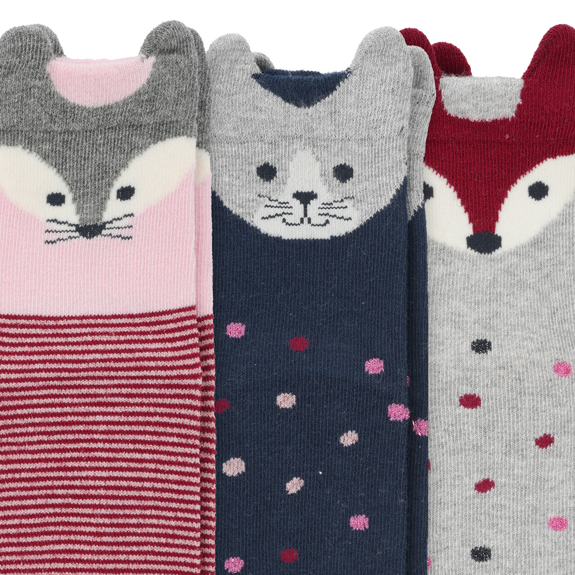 3 Paar Mädchen Socken mit Tier-Motiven
