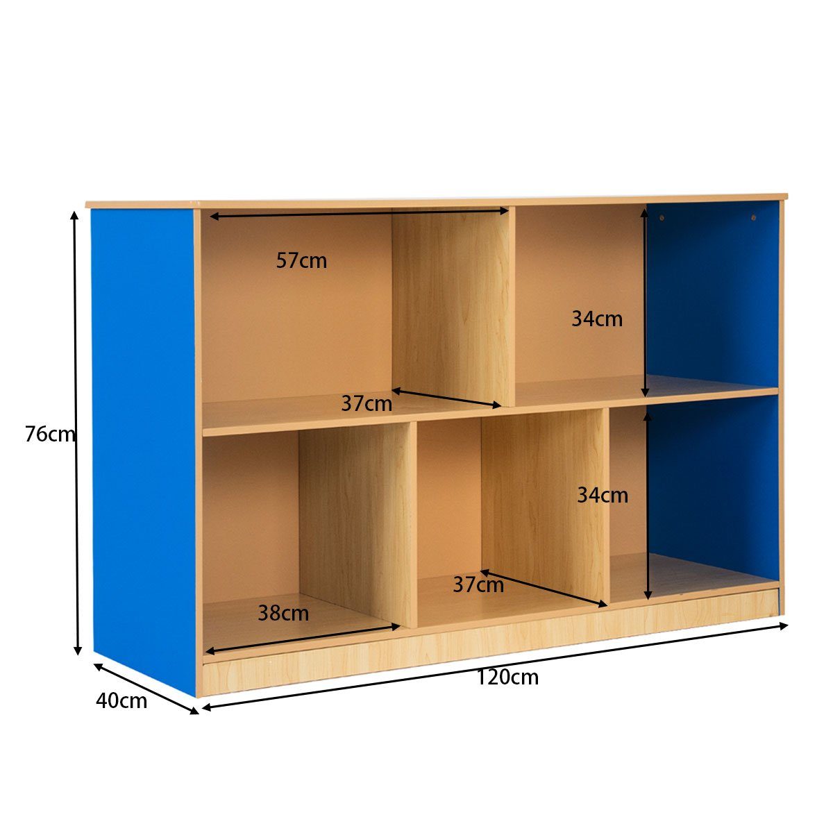 COSTWAY Bücherregal, Kinder, mit 5 Fächern, freistehend, Holz, 120x40x76cm