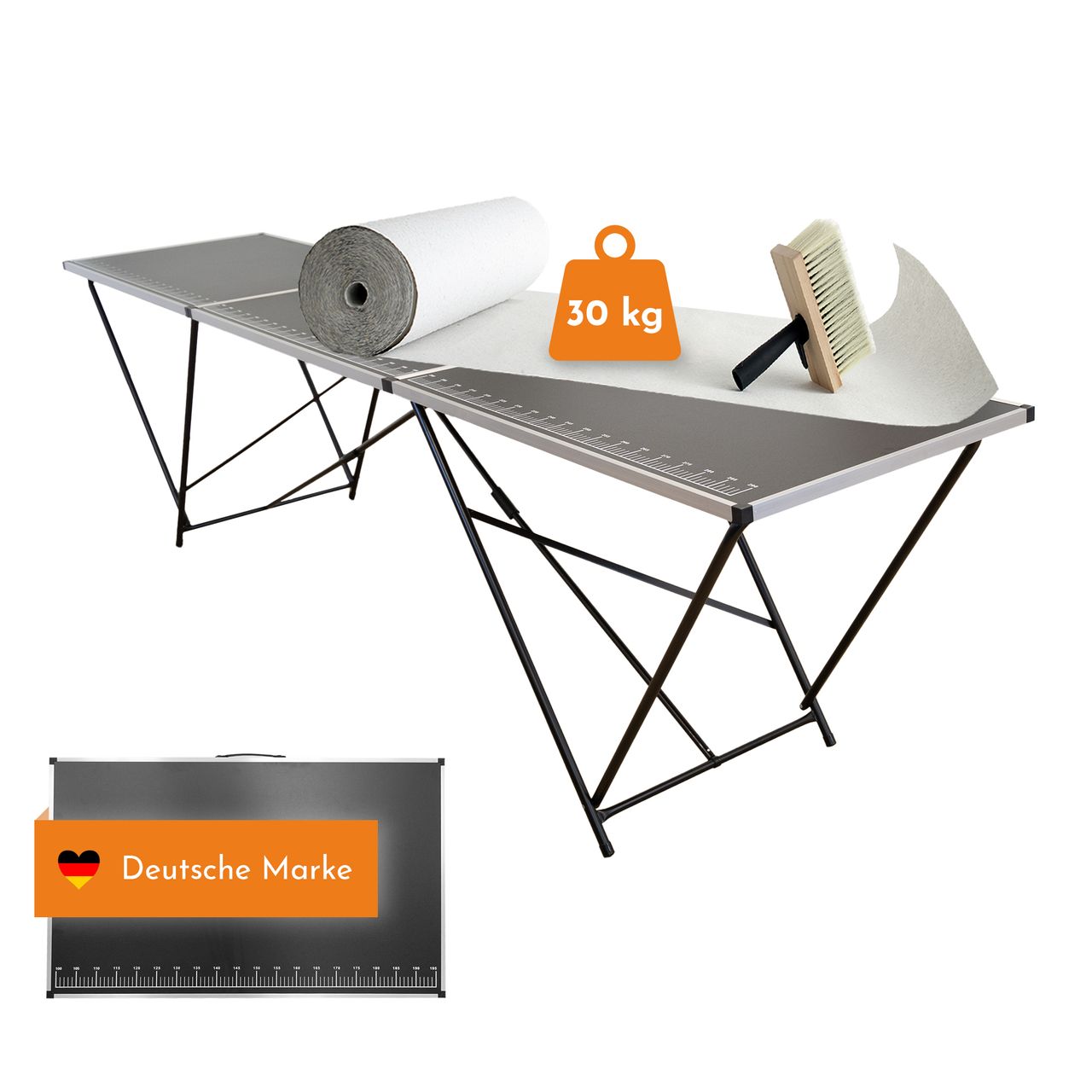 Lemodo Tapeziertisch klappbar, Arbeitstisch mit Messskala, Mehrzwecktisch, Flohmarkttisch