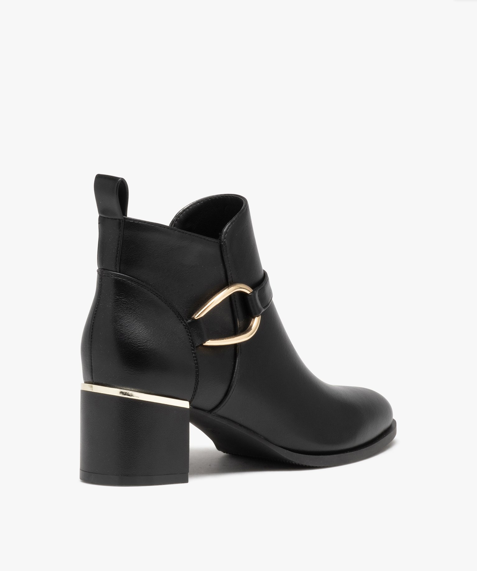 Boots femme unies à talon carré et bout amande noir | GEMO