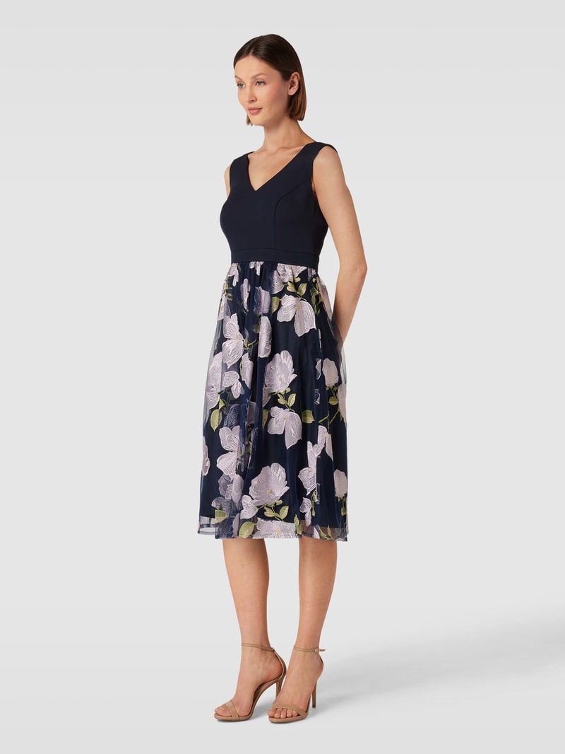 Cocktailkleid mit floralem Muster in marineblau meliert