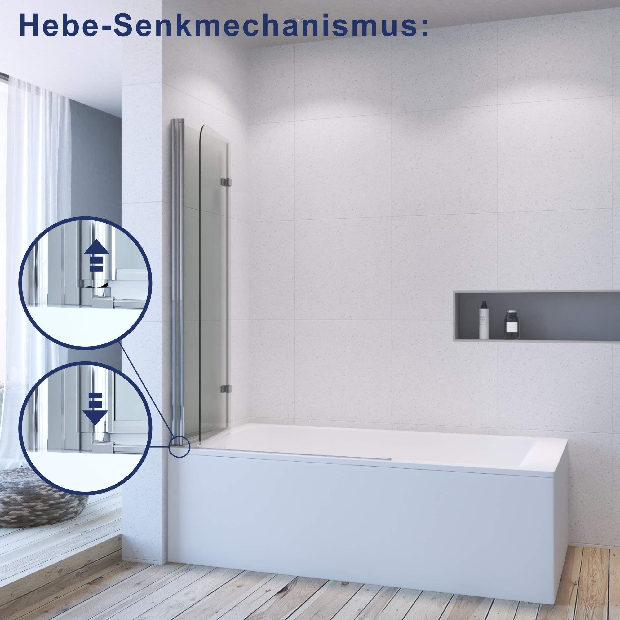 AQUABATOS Badewannenaufsatz Duschwand für Badewanne Badewannenfaltwand faltbar 2 teilig 100x140cm, 5 mm Sicherheitsglas